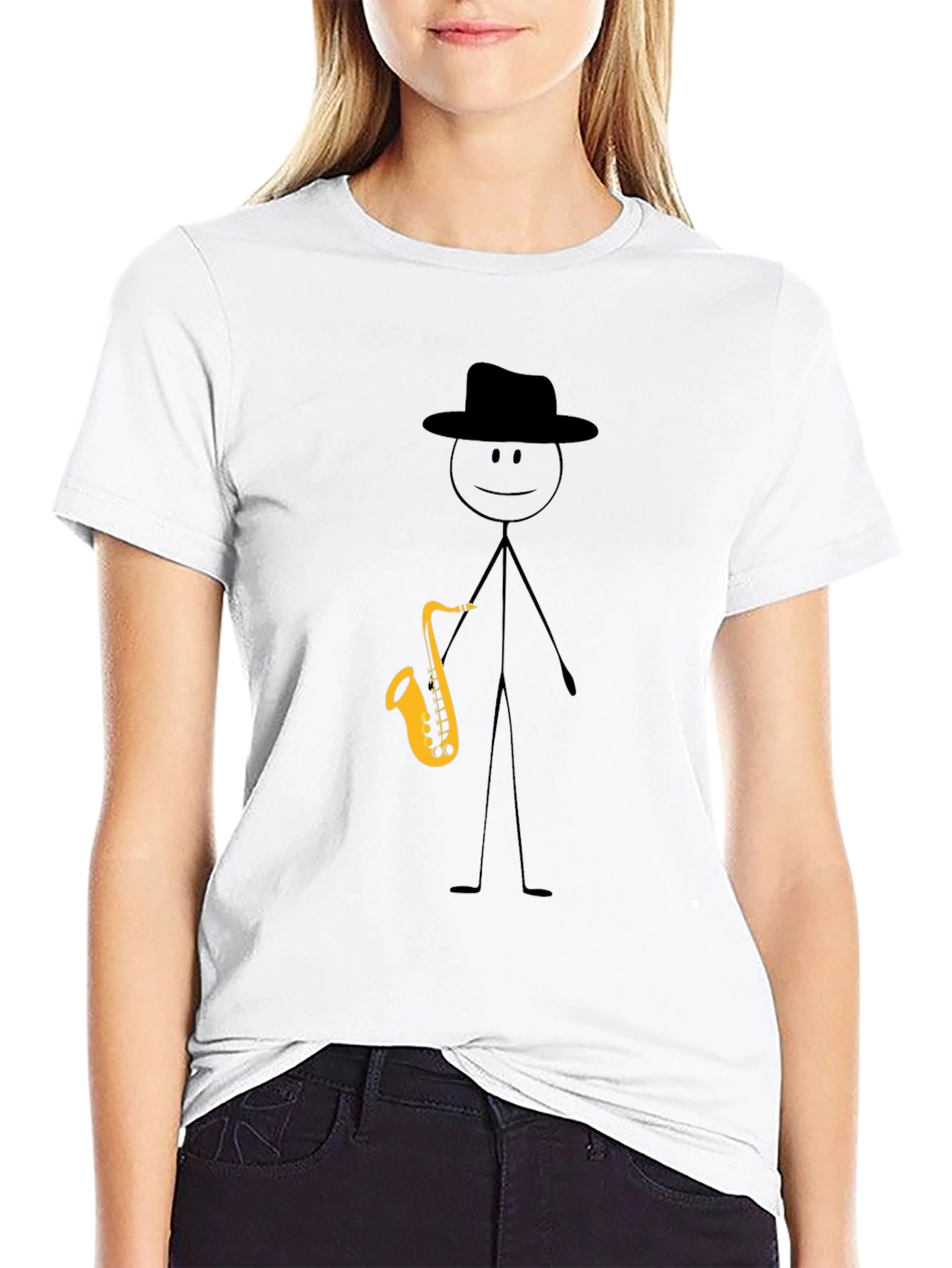 Saxophone Stick Figure Graphic Tee