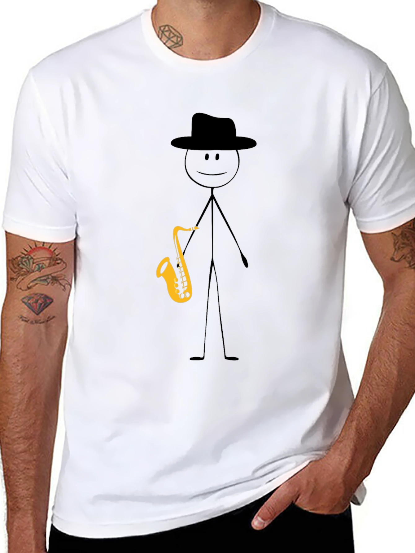 Saxophone Stick Figure Graphic Tee