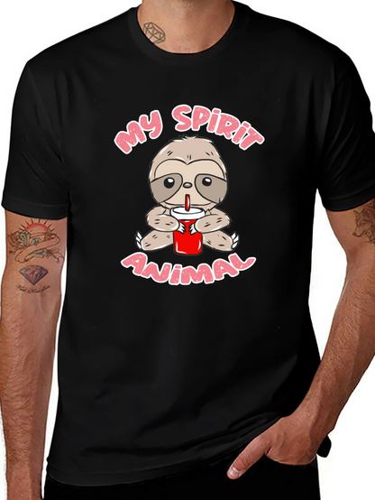 Sloth Spirit Animal Graphic Tee - Black Crew Neck