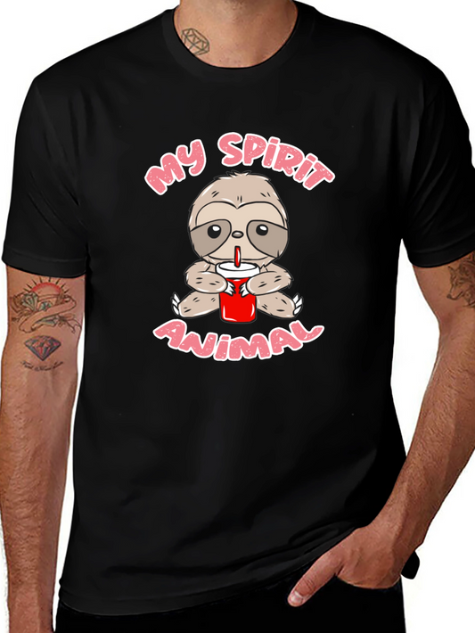 Sloth Spirit Animal Graphic Tee - Black Crew Neck