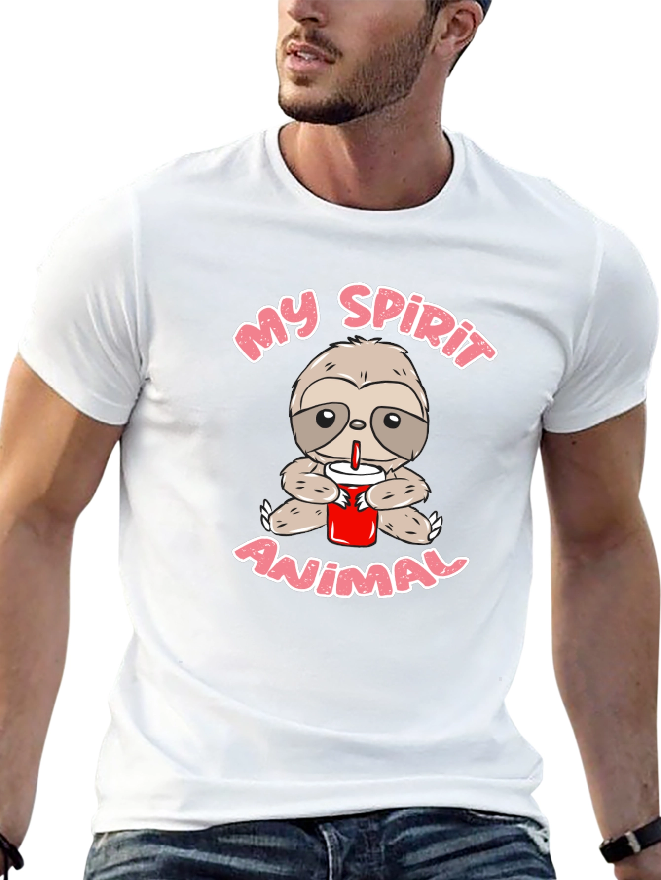 Sloth Spirit Animal Graphic Tee - Black Crew Neck
