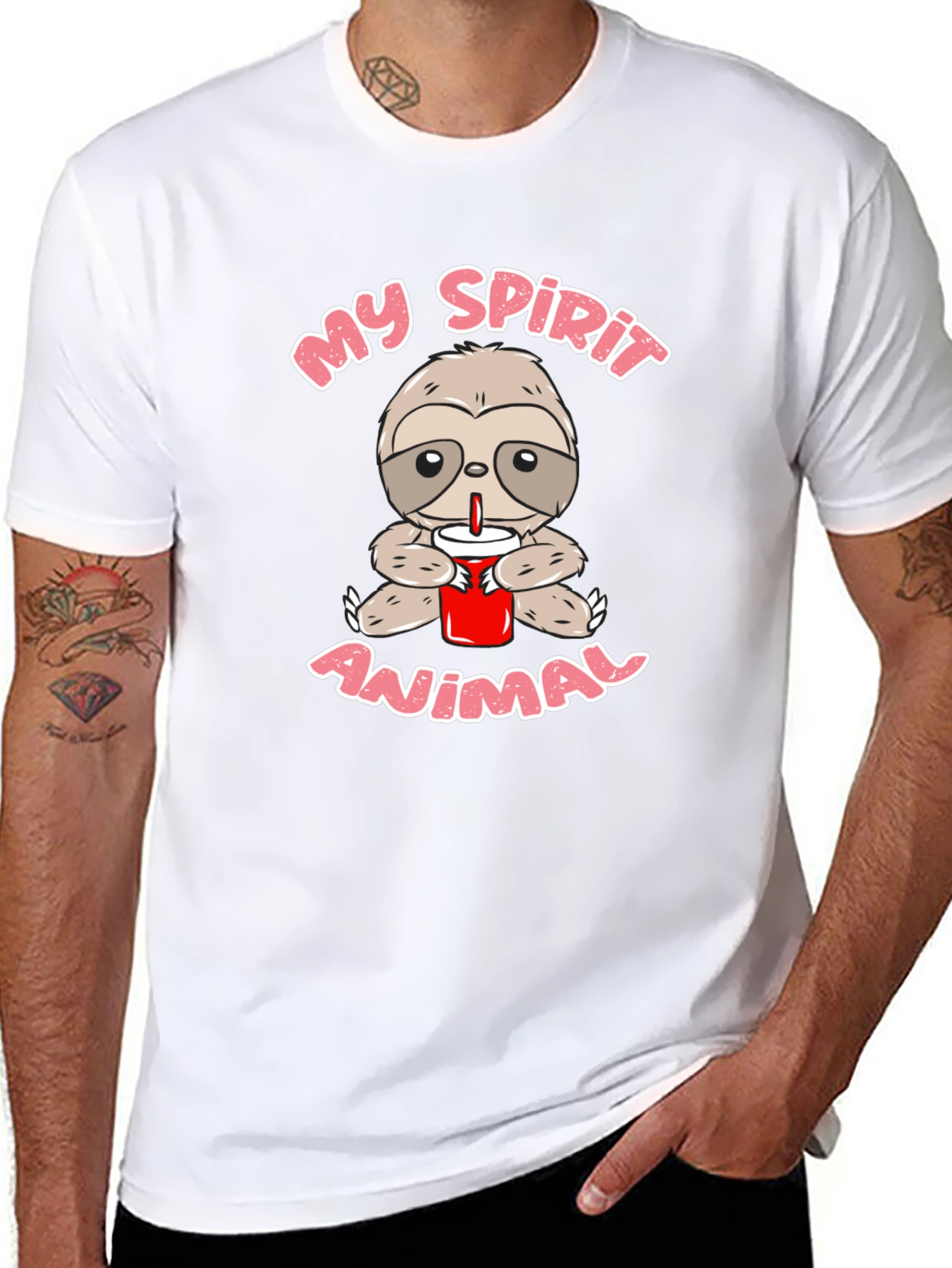 Sloth Spirit Animal Graphic Tee - Black Crew Neck