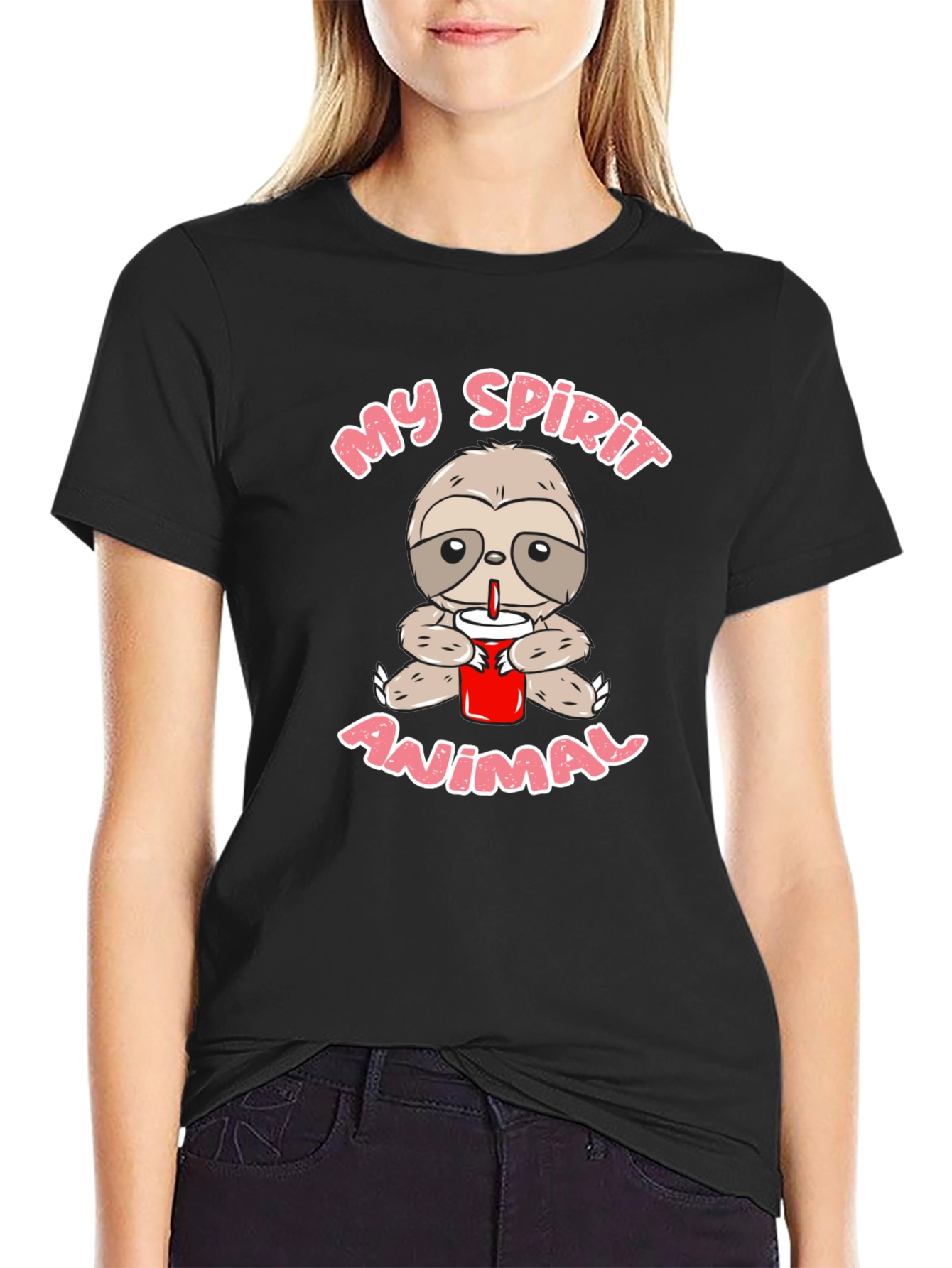 Sloth Spirit Animal Graphic Tee - Black Crew Neck