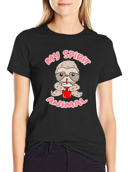 Sloth Spirit Animal Graphic Tee - Black Crew Neck