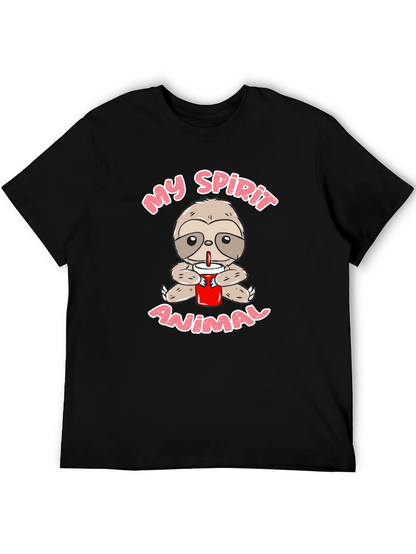 Sloth Spirit Animal Graphic Tee - Black Crew Neck