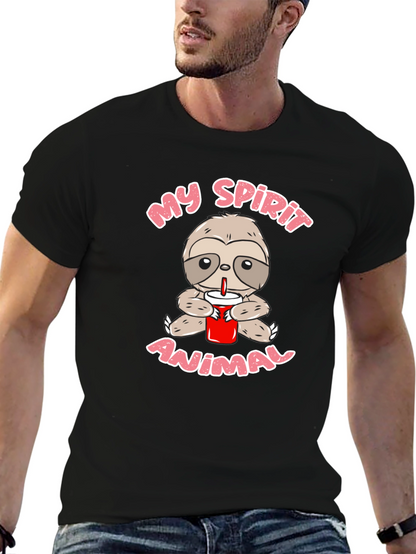 Sloth Spirit Animal Graphic Tee - Black Crew Neck