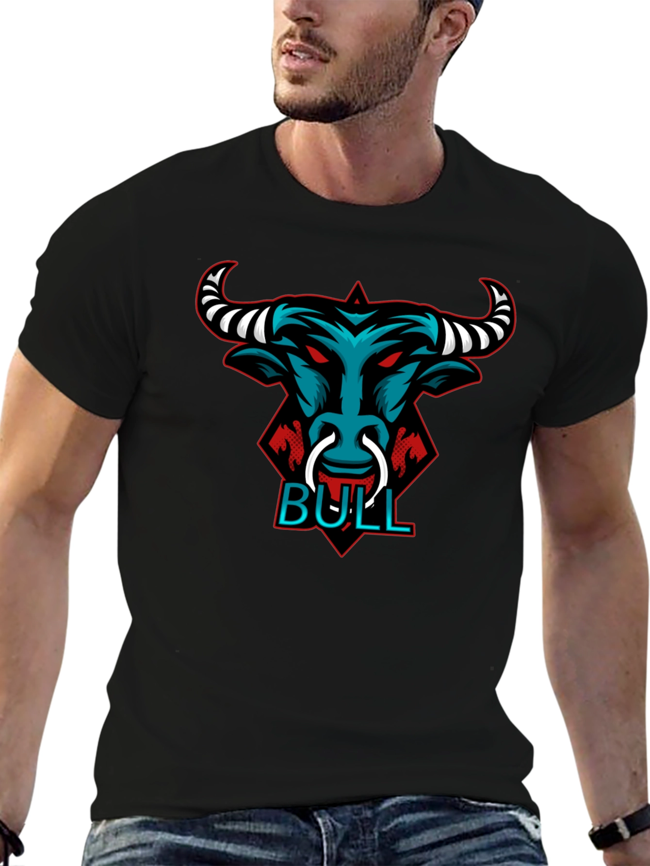 Bull Graphic Tee - Black Crewneck T-Shirt