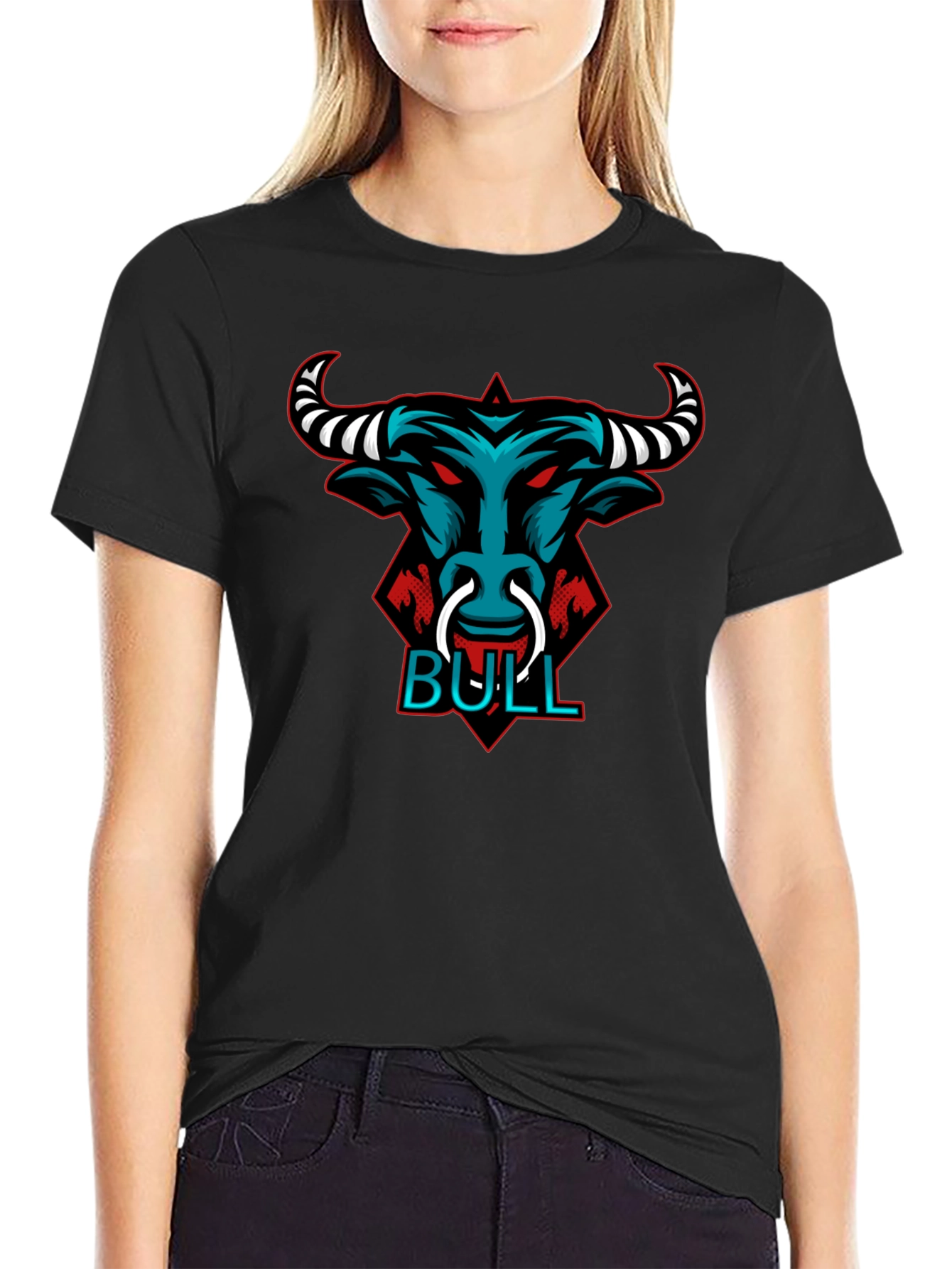 Bull Graphic Tee - Black Crewneck T-Shirt
