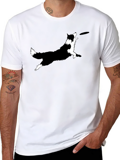Dog Frisbee Graphic Tee - Black Cotton T-Shirt