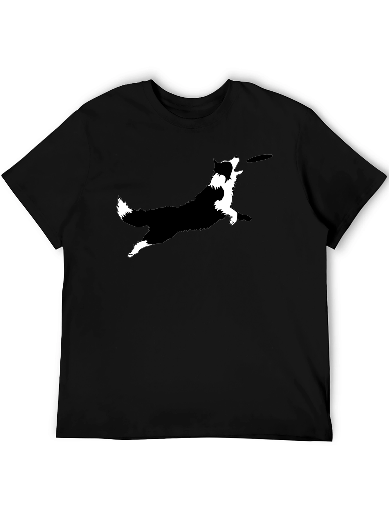 Dog Frisbee Graphic Tee - Black Cotton T-Shirt