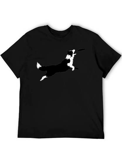 Dog Frisbee Graphic Tee - Black Cotton T-Shirt