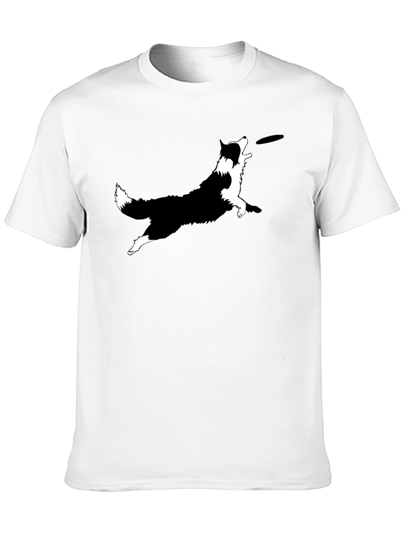 Dog Frisbee Graphic Tee - Black Cotton T-Shirt