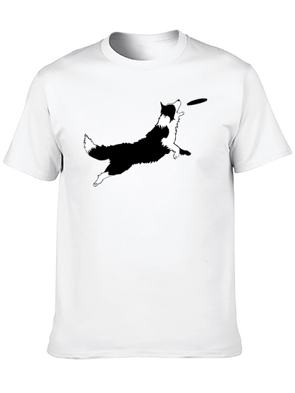 Dog Frisbee Graphic Tee - Black Cotton T-Shirt