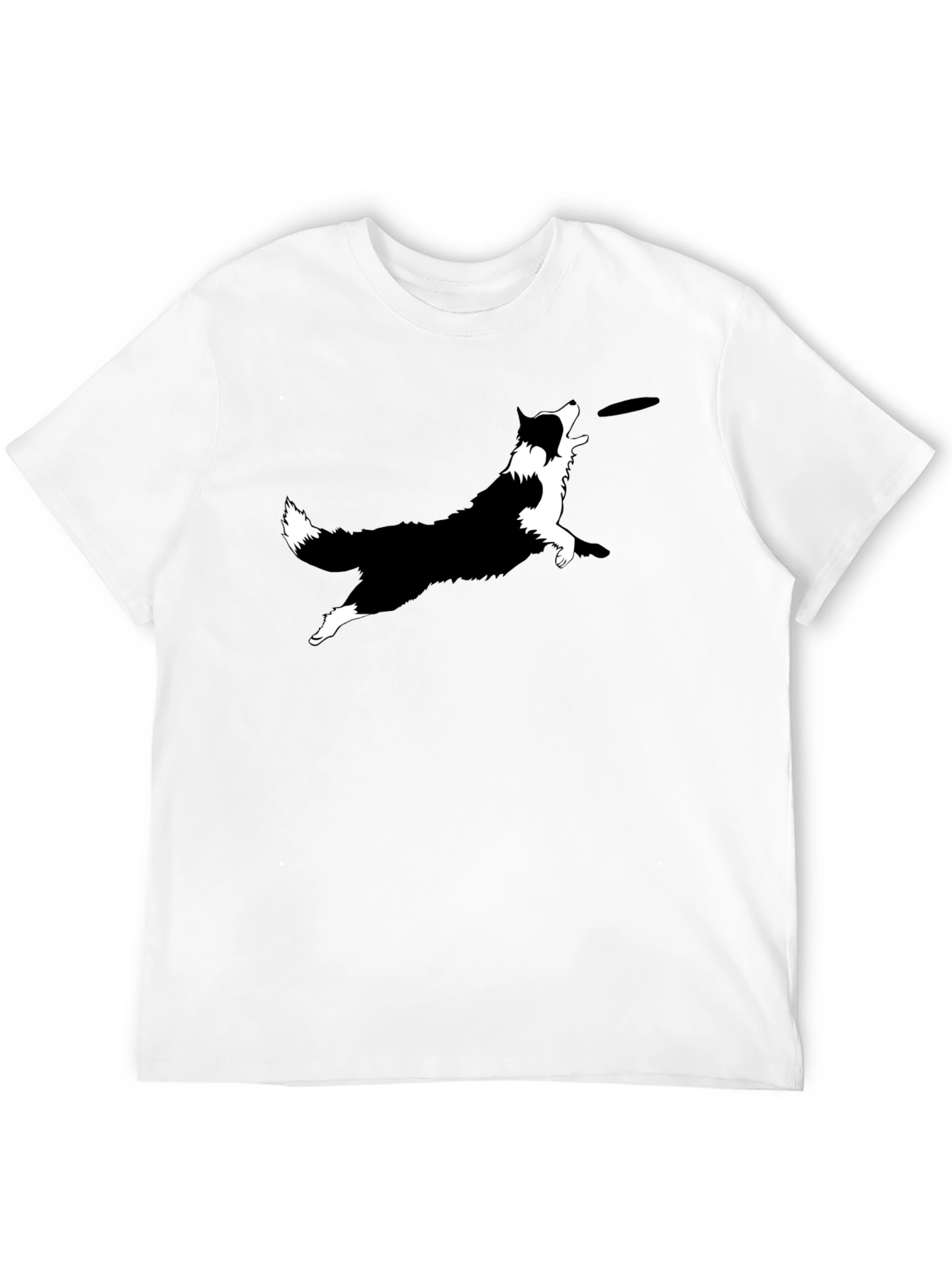 Dog Frisbee Graphic Tee - Black Cotton T-Shirt