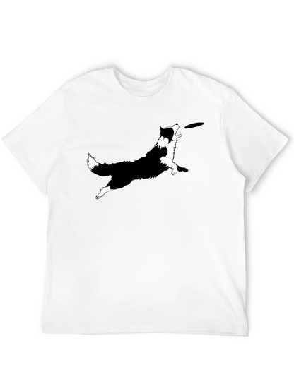 Dog Frisbee Graphic Tee - Black Cotton T-Shirt