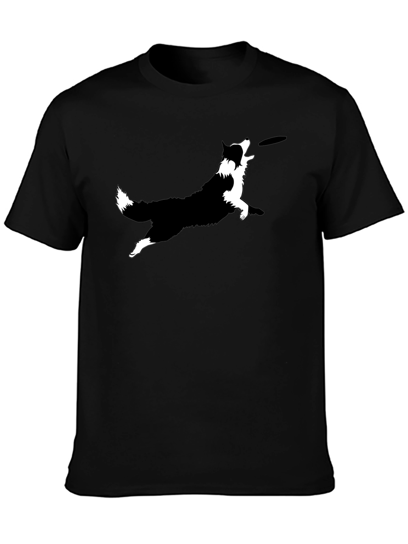 Dog Frisbee Graphic Tee - Black Cotton T-Shirt