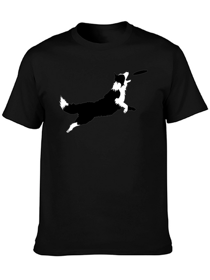 Dog Frisbee Graphic Tee - Black Cotton T-Shirt