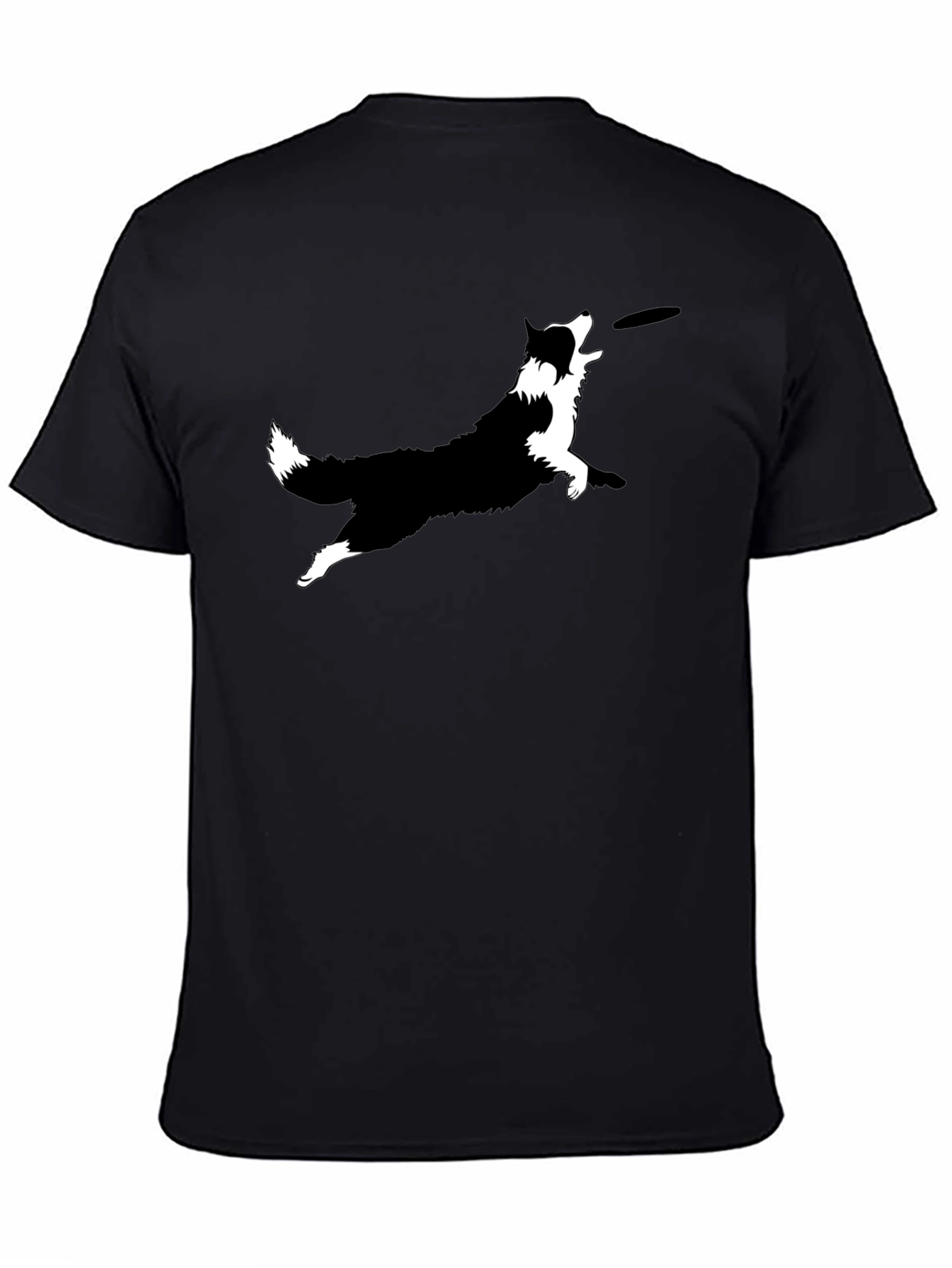 Dog Frisbee Graphic Tee - Black Cotton T-Shirt