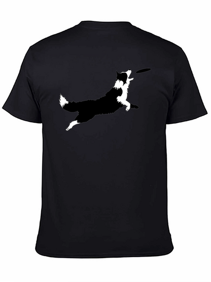 Dog Frisbee Graphic Tee - Black Cotton T-Shirt