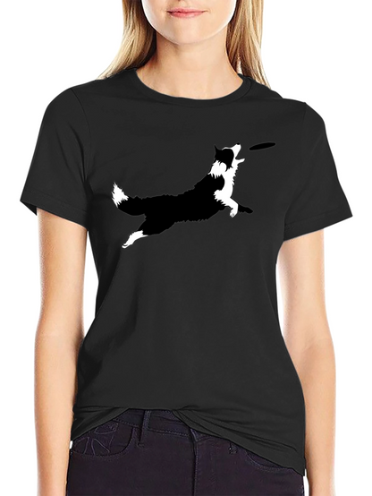 Dog Frisbee Graphic Tee - Black Cotton T-Shirt
