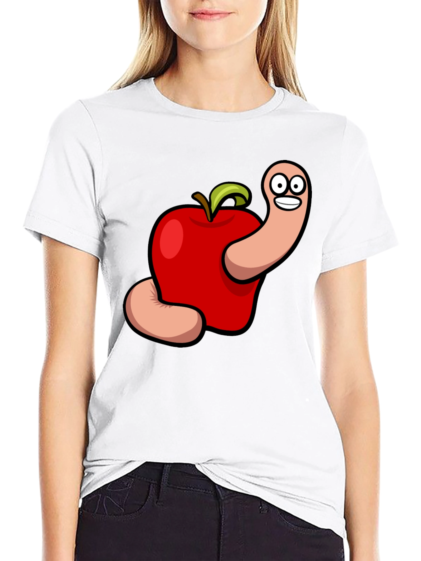 Cartoon Apple Worm Graphic Tee