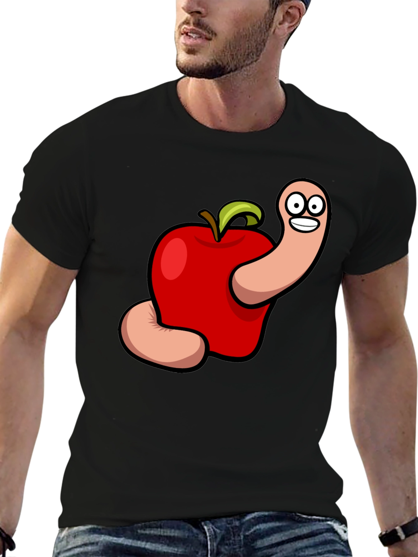 Cartoon Apple Worm Graphic Tee