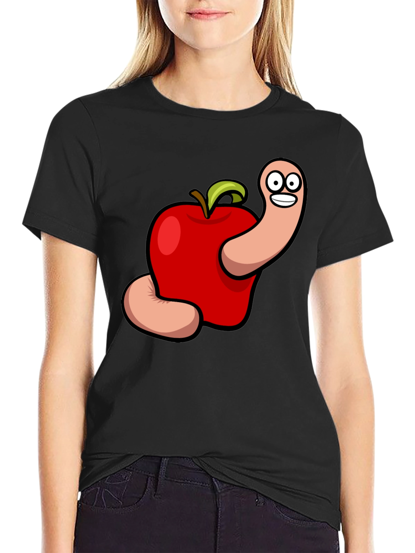 Cartoon Apple Worm Graphic Tee