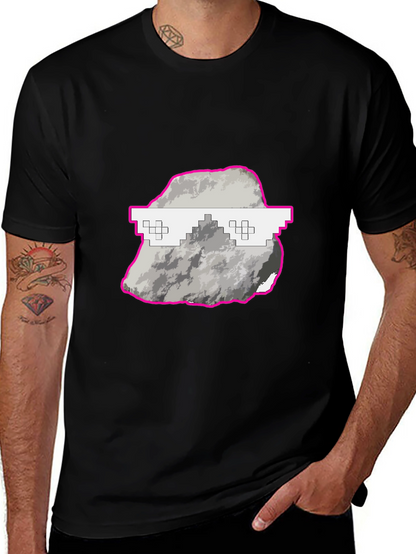 Cool Rock Graphic Tee - Trendy Pixel Glasses