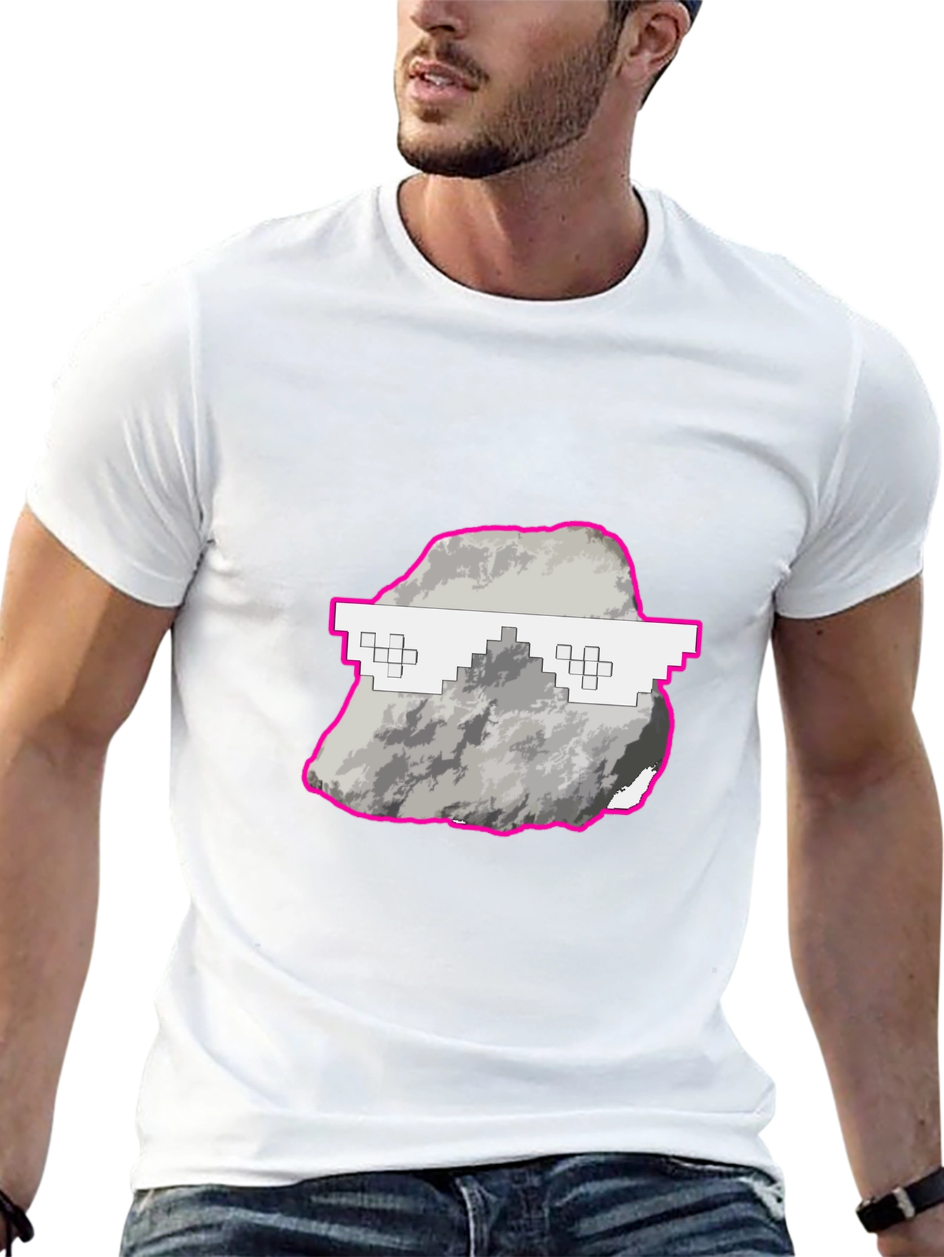 Cool Rock Graphic Tee - Trendy Pixel Glasses