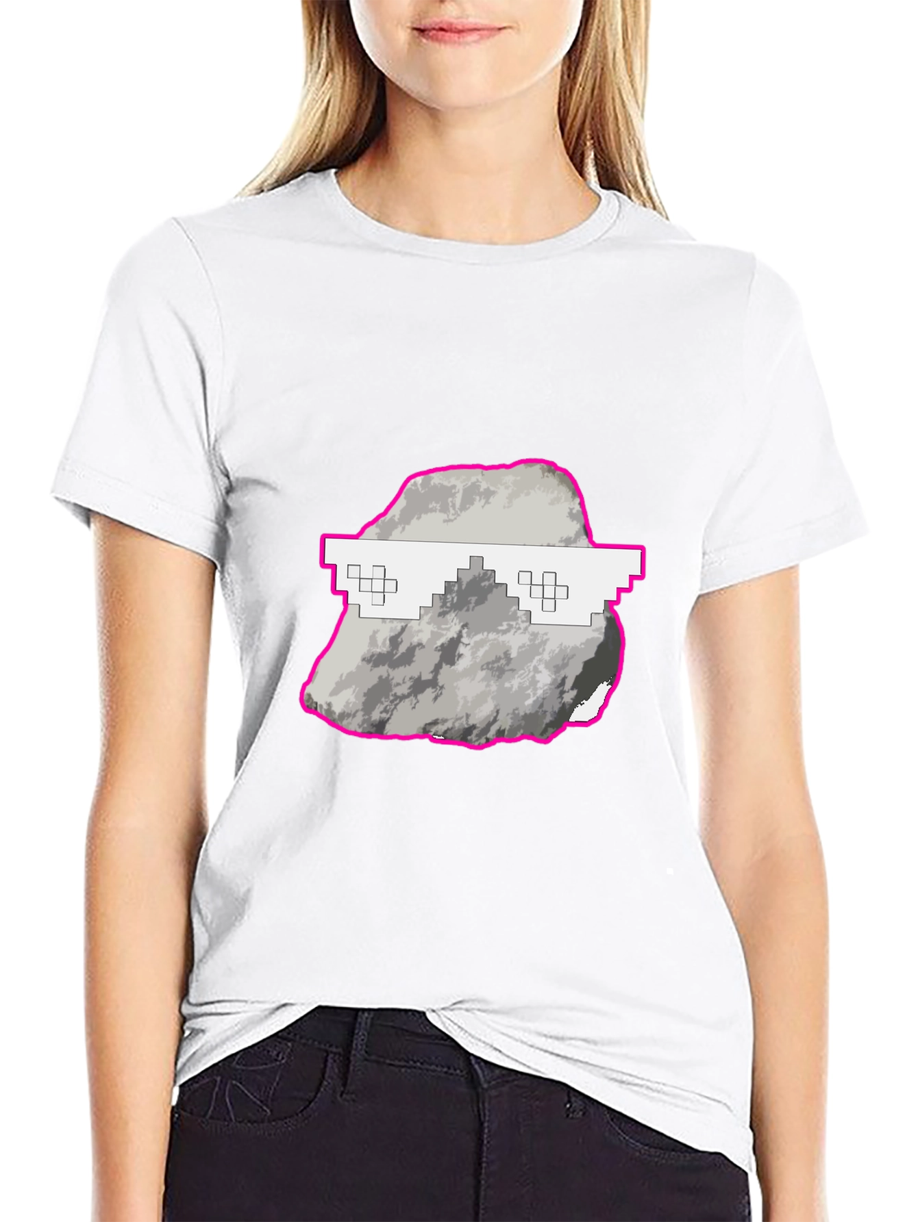 Cool Rock Graphic Tee - Trendy Pixel Glasses