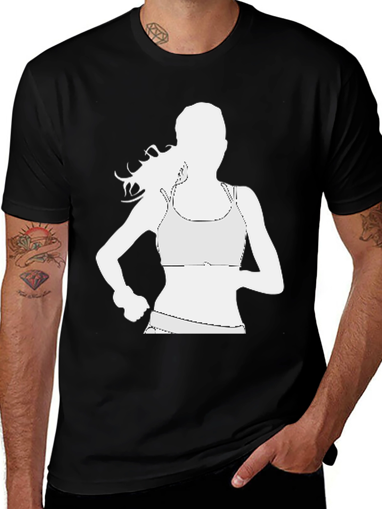 Running Woman Graphic Tee - Black Cotton Casual Shirt