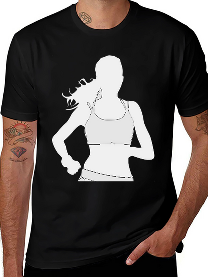 Running Woman Graphic Tee - Black Cotton Casual Shirt