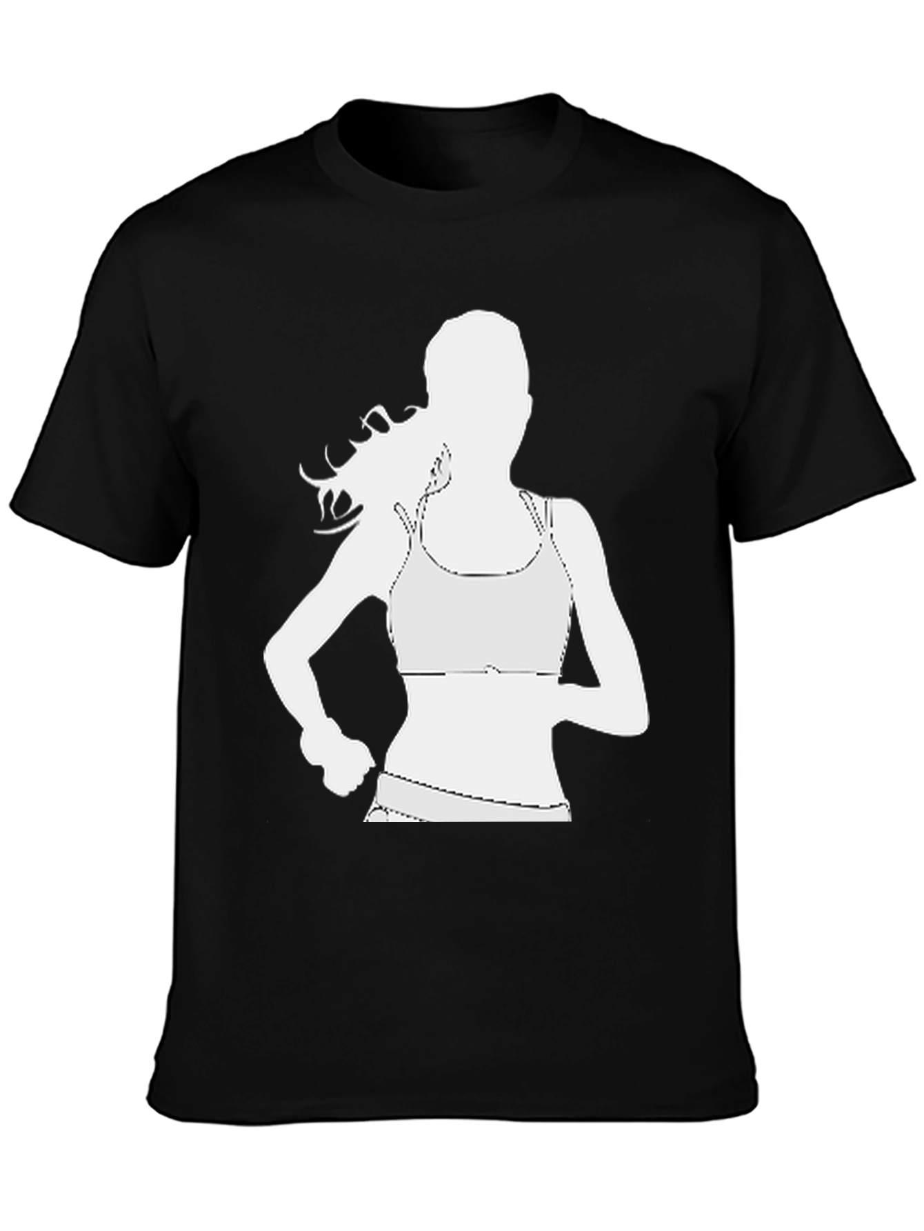 Running Woman Graphic Tee - Black Cotton Casual Shirt