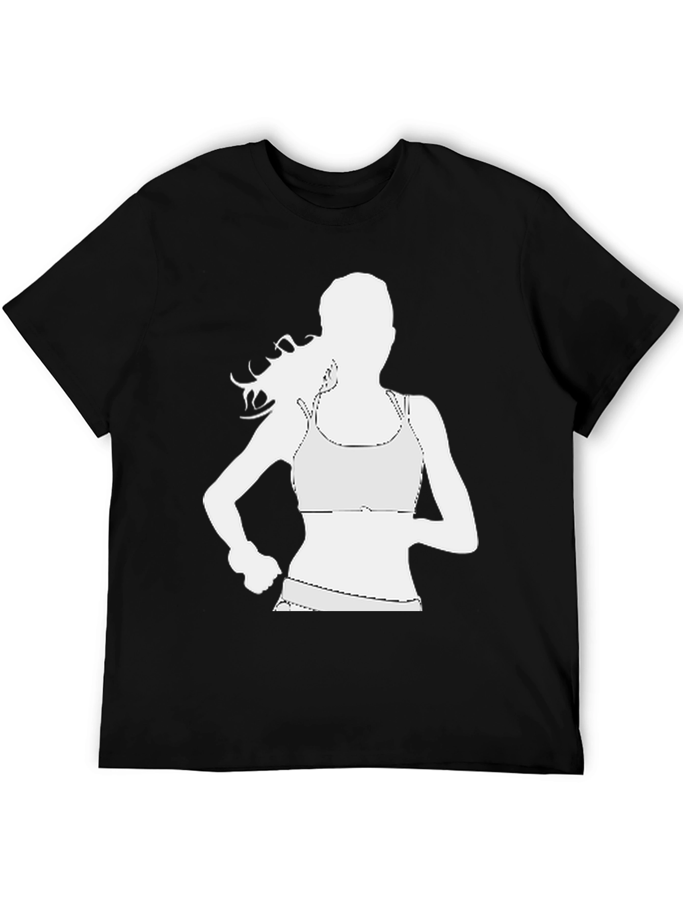Running Woman Graphic Tee - Black Cotton Casual Shirt