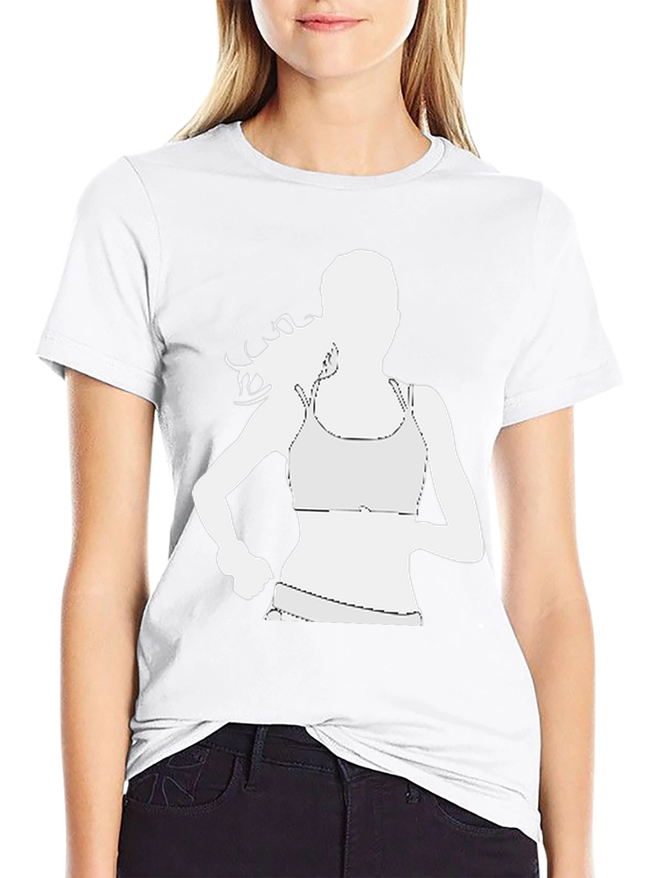 Running Woman Graphic Tee - Black Cotton Casual Shirt