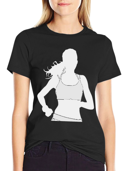 Running Woman Graphic Tee - Black Cotton Casual Shirt