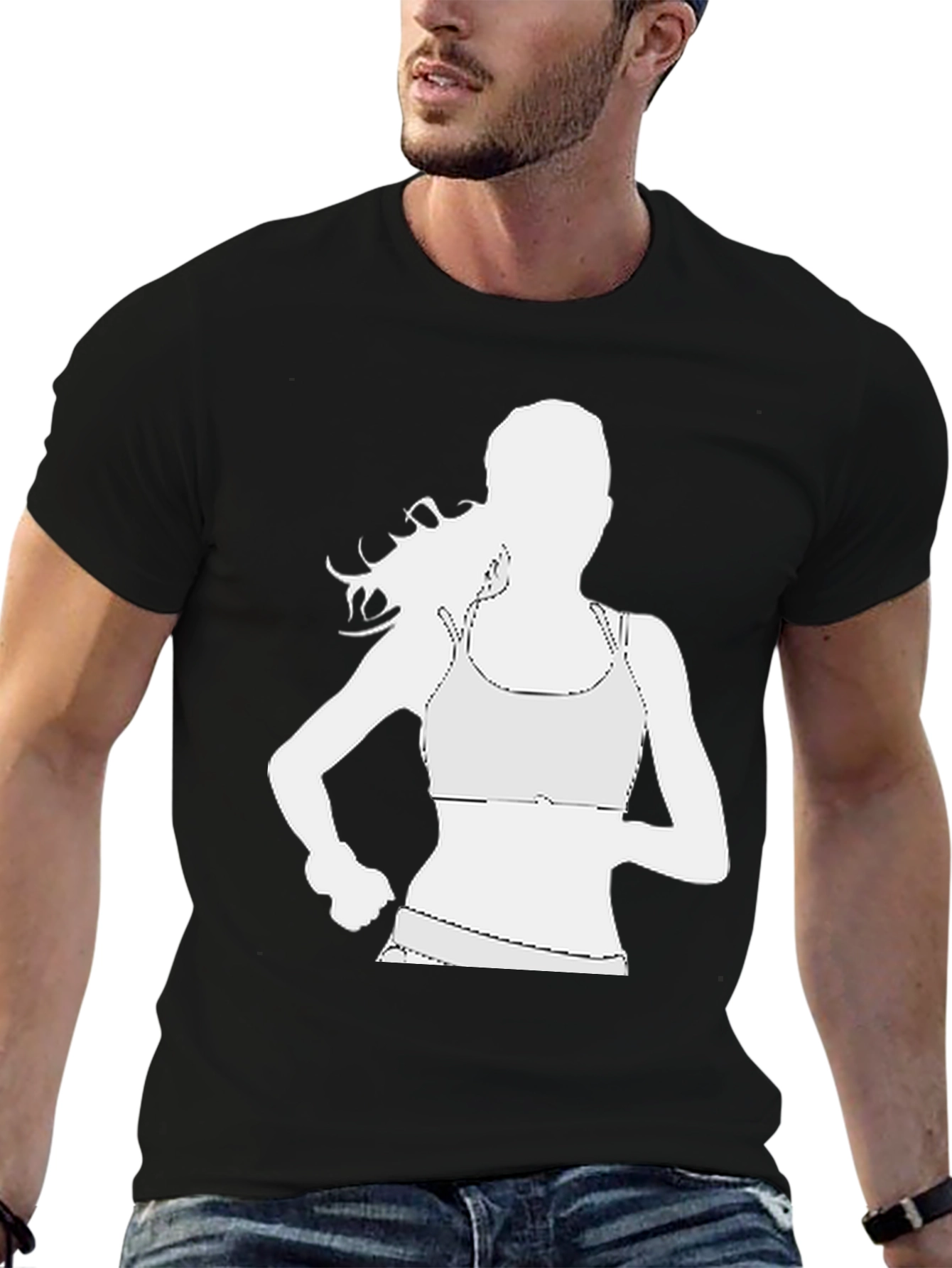Running Woman Graphic Tee - Black Cotton Casual Shirt