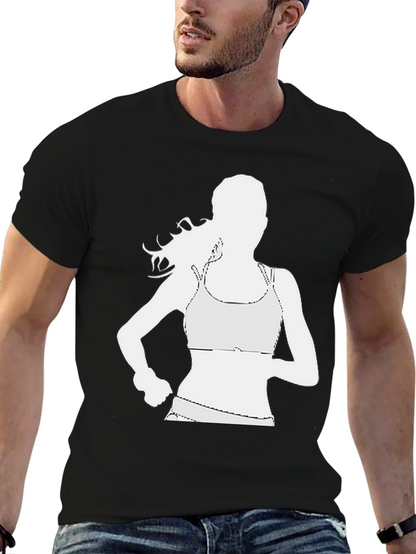 Running Woman Graphic Tee - Black Cotton Casual Shirt