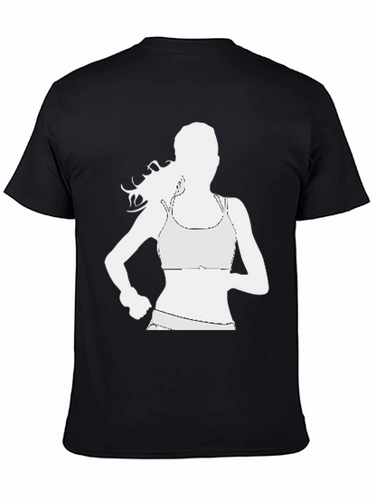Running Woman Graphic Tee - Black Cotton Casual Shirt