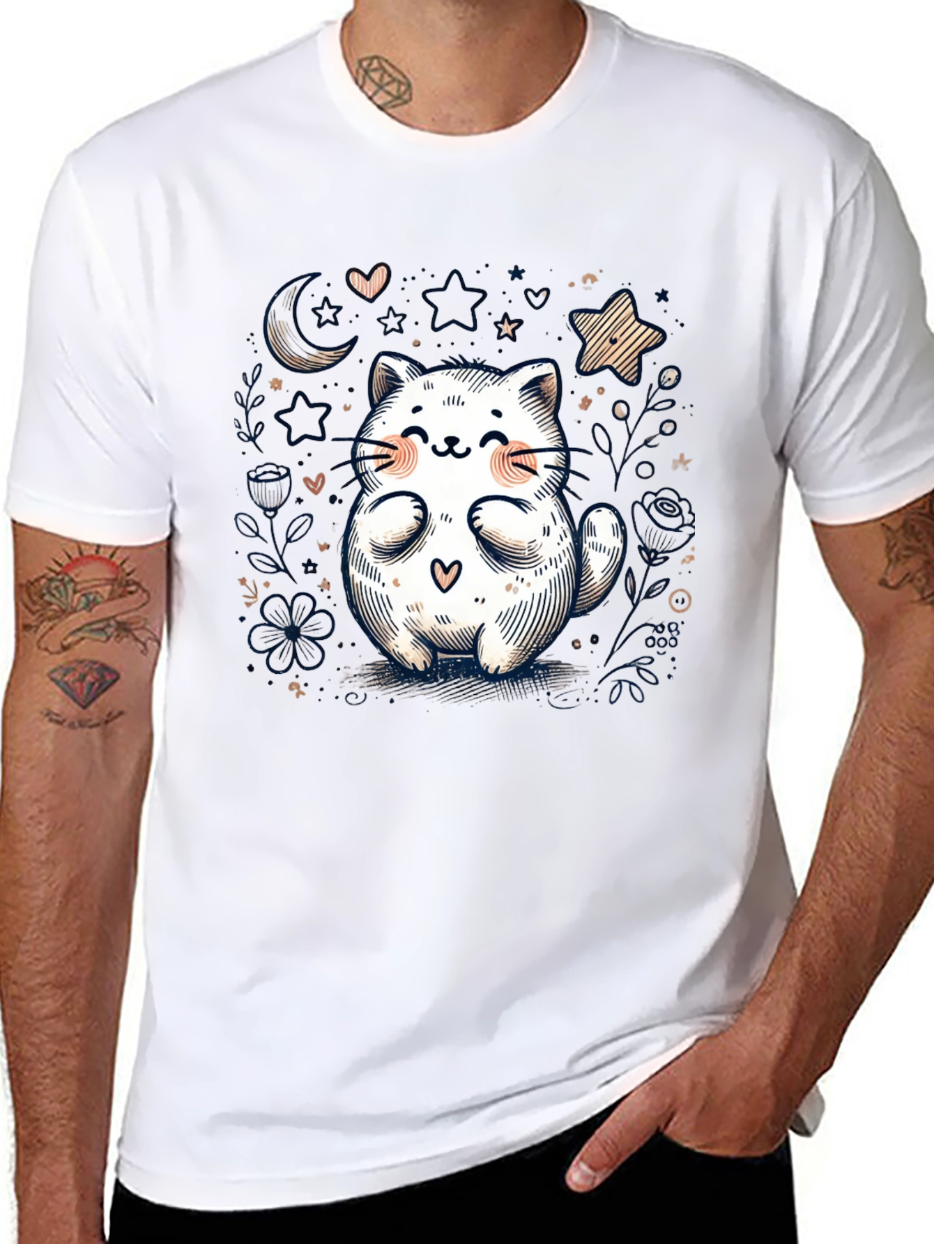 Cute Cat Graphic Tee - Whimsical Kawaii Design
