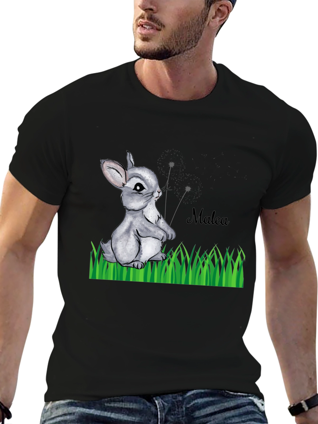 Bunny Rabbit Personalized Black T-Shirt