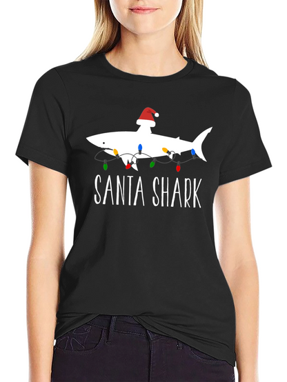 Santa Shark Graphic T-Shirt - Holiday Fun!