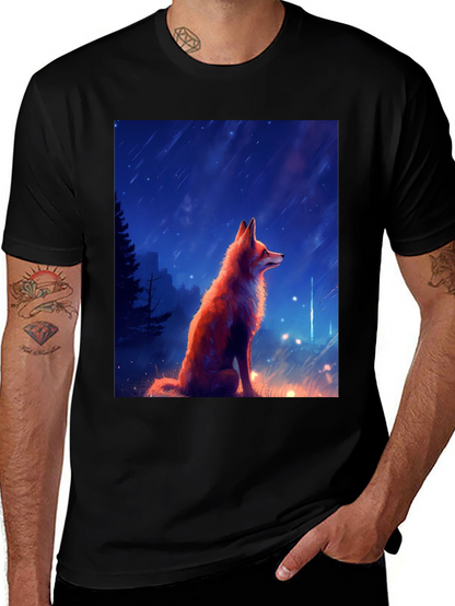 Fox in Starlight Black T-Shirt - Artistic Design