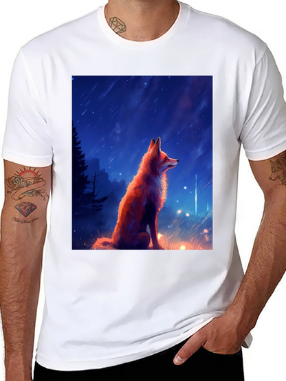 Fox in Starlight Black T-Shirt - Artistic Design