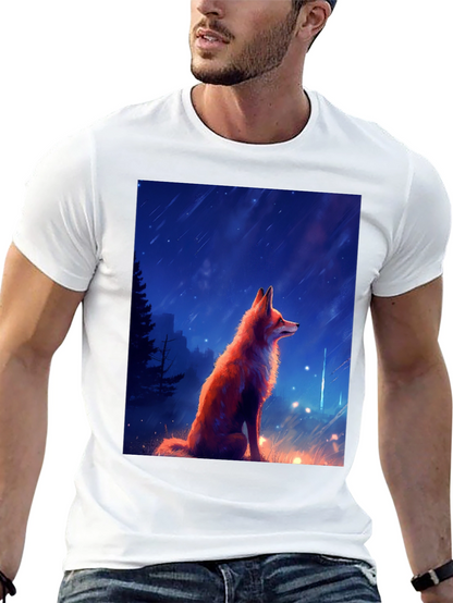Fox in Starlight Black T-Shirt - Artistic Design