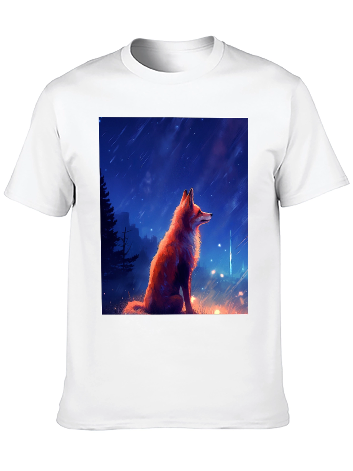 Fox in Starlight Black T-Shirt - Artistic Design