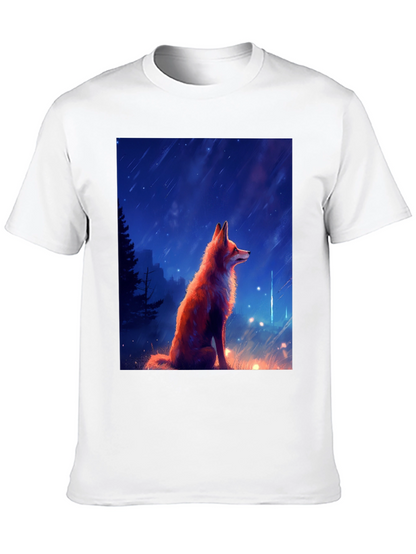 Fox in Starlight Black T-Shirt - Artistic Design