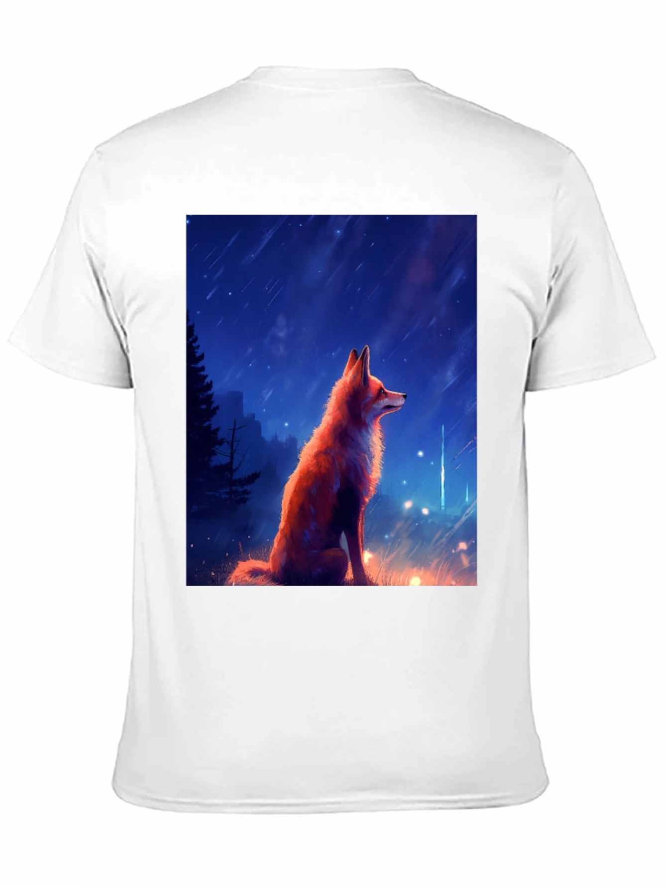 Fox in Starlight Black T-Shirt - Artistic Design