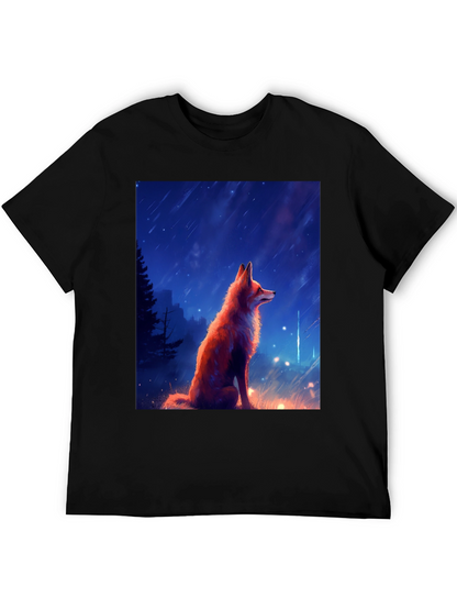 Fox in Starlight Black T-Shirt - Artistic Design