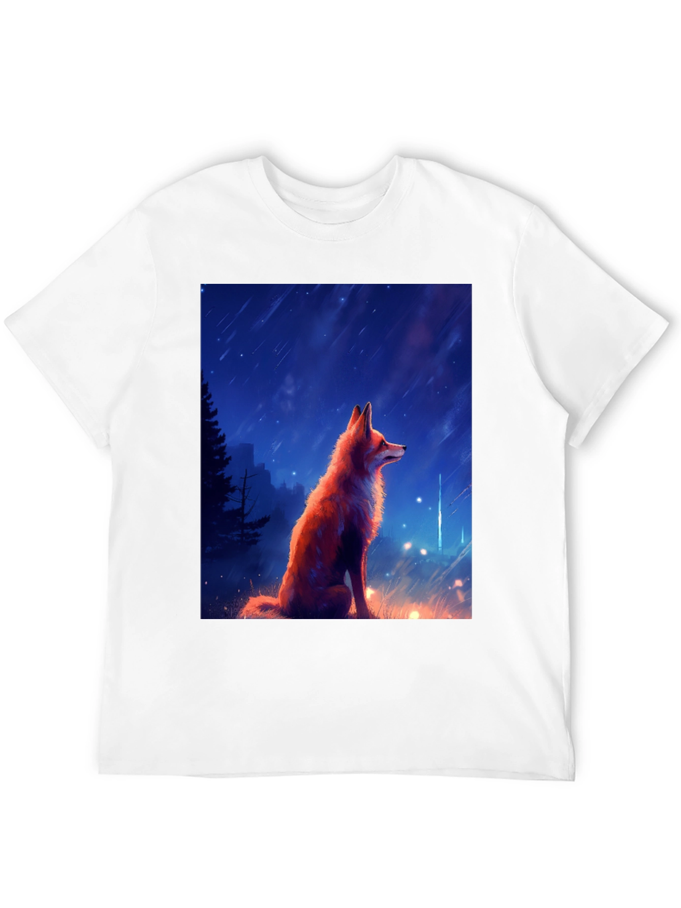 Fox in Starlight Black T-Shirt - Artistic Design
